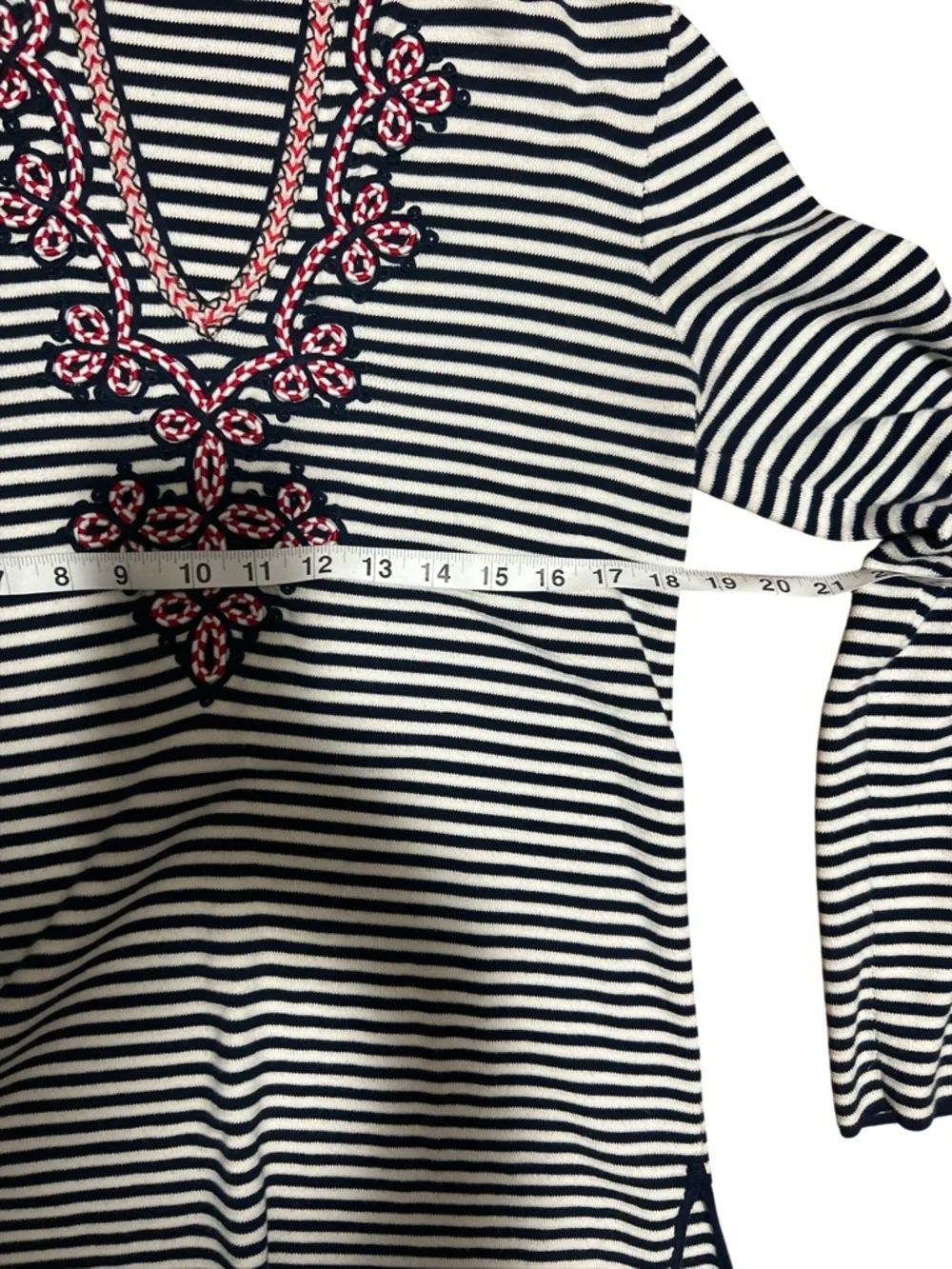 Tory Burch Katama Striped Knit Tunic Top Navy White Cotton Nautical Sz S
